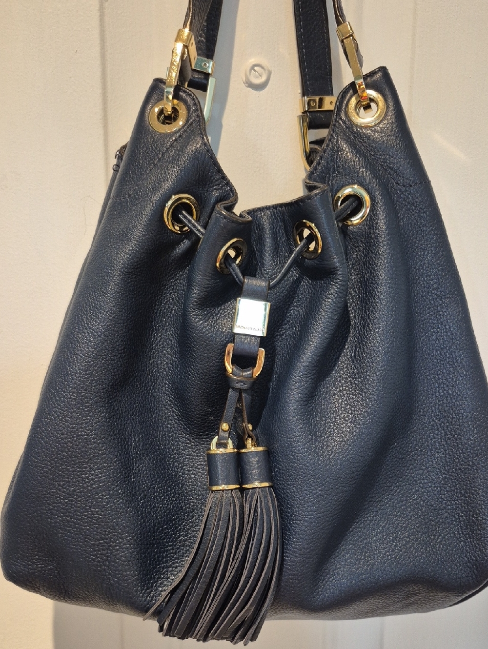 Michael Kors Camden Drawstring Navy Leather Tassel Hobo Bag
